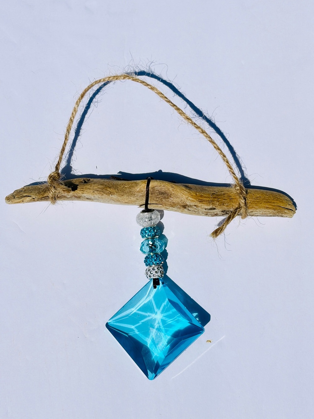 Handmade Blue Crystal & Driftwood Hanging Accent